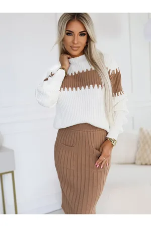 Numoco Teplý dvoudílný svetrový set - karamel + ecru