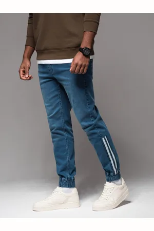 Ombre Clothing Pánské džínové tepláky s lemováním - modré V3 OM-PADJ-0156