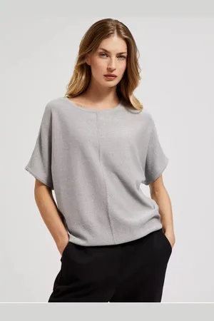 MOODO Šedý oversize svetr s krátkým rukávem