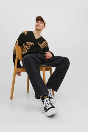 JACK & JONES Černé pánské široké džíny Alex