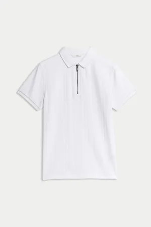 Marks & Spencer Texturovaná polokošile z čisté bavlny se zipem (2–16 let)