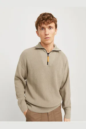 JACK & JONES Béžový pánský svetr se zipem Outdoor