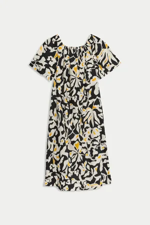 Marks & Spencer Midaxi šaty typu Bardot z čisté bavlny s potiskem