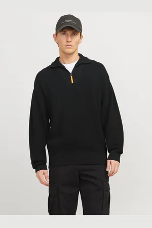 JACK & JONES Černý pánský svetr se zipem Outdoor