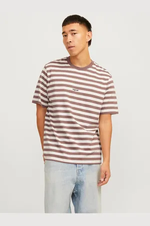 JACK & JONES Bílo-hnědé pánské pruhované tričko