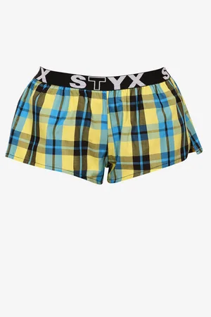 STYX Modro-žluté dámské kostkované trenýrky na spaní