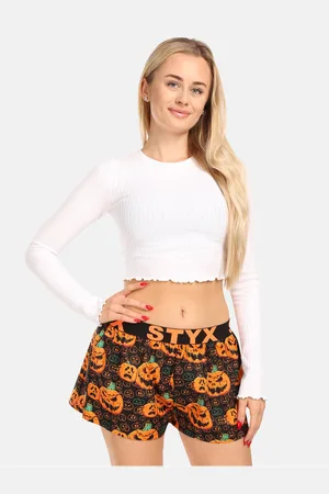 STYX Černo-oranžové dámské vzorované trenýrky na spaní Halloween dýně