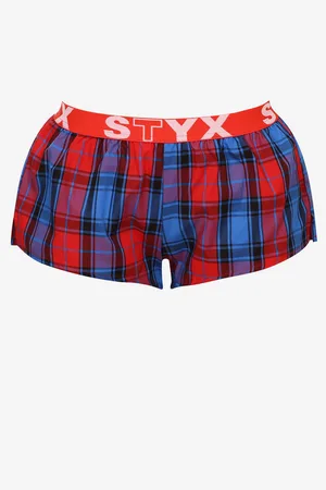 STYX Červeno-modré dámské kostkované trenýrky na spaní