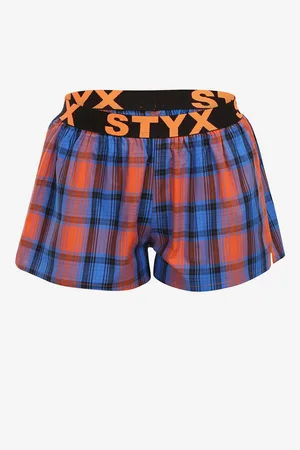 STYX Oranžovo-modré dámské kostkované trenýrky