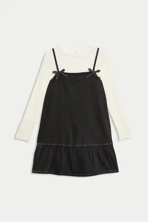 Marks & Spencer 2dílný outfit džínových šatů s vysokým podílem bavlny (2–16 let)