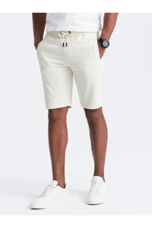 Ombre Clothing Krémové pánské basic teplákové kraťasy