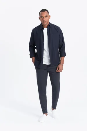 Ombre Clothing Tmavě modré pánské carrot kalhoty
