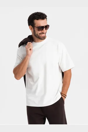 Ombre Clothing Pánské tričko LOOSE FIT s kapsou krémové
