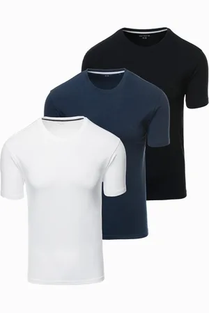 Ombre Clothing Sada tří kusů pánských bavlněncýh triček BASIC s kulatým výstřihem