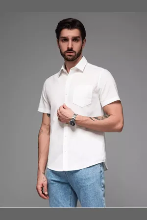 Ombre Clothing Pánská košile s krátkým rukávem a kubánským límcem