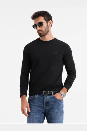 Ombre Clothing Pánské tričko SLIM FIT s dlouhým rukávem, elastanem a potiskem