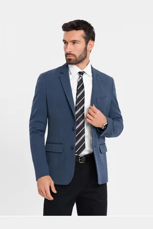 Ombre Clothing Elegantní pánské sako z vlněné směsi tmavě modré