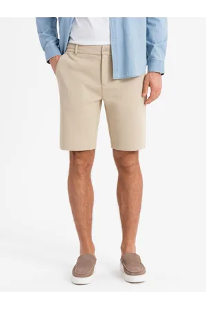 Ombre Clothing Pánské krátké šortky SLIM FIT ze strukturovaného melanžového úpletu béžové