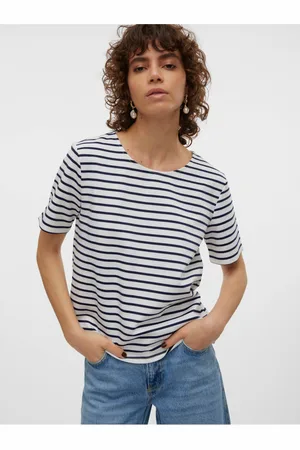 VERO MODA Modro-bílé dámské pruhované tričko