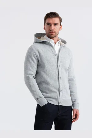 Ombre Clothing Pánská mikina s kapucí na knoflíky - melanž V2 OM-SSZP-0186