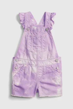 GAP Růžový holčičí dětský overal tie-dye denim shortalls with Washwell