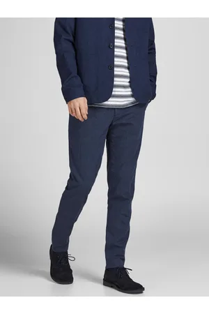JACK & JONES Tmavě modré oblekové kalhoty s příměsí lnu Linen