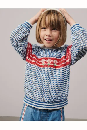 Marks & Spencer Vyšívaný svetr z čisté bavlny s proužky a květinami (2–8 let)
